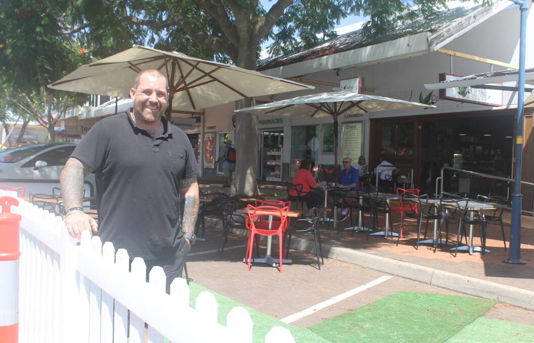 SUPPORTIVE: Bean and Leaf cafe owner Rob Millard has welcomed the trial of a parklet that takes up three car parks on Bloomfield Street at Cleveland. Photo: Cheryl Goodenough