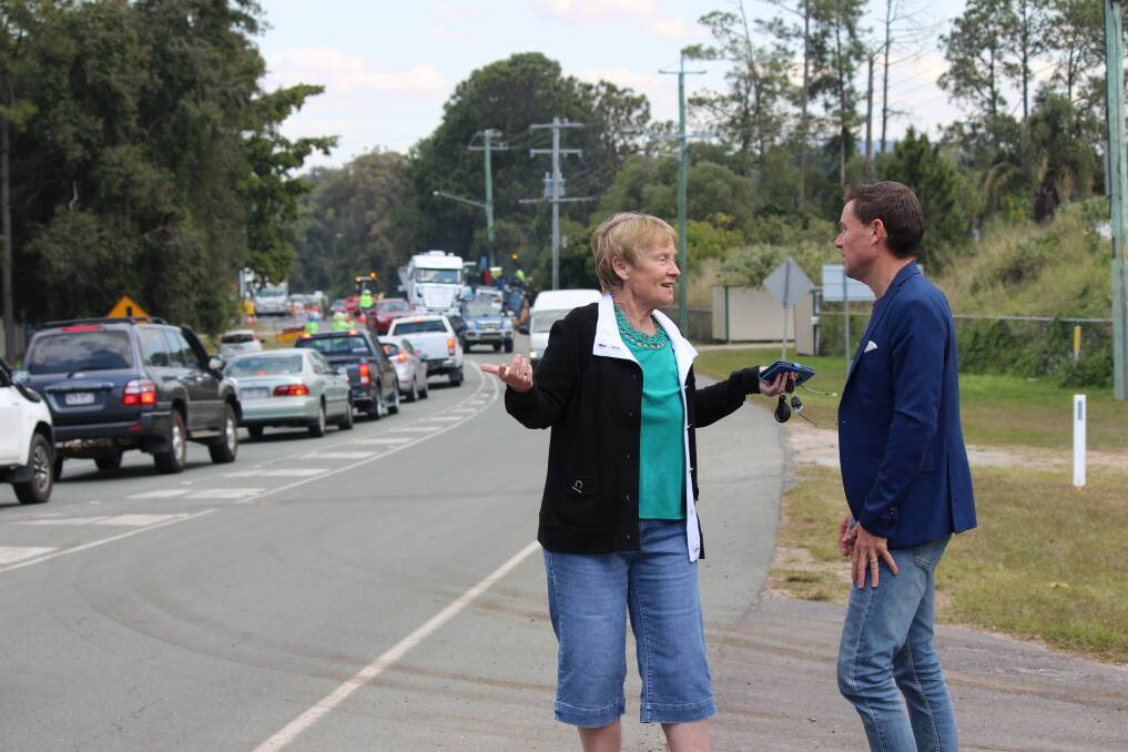 ROADWORKS: Federal MP Andrew Laming talks to Redland Bay resident Elaine Dyer at Double Jump Road while works are underway.