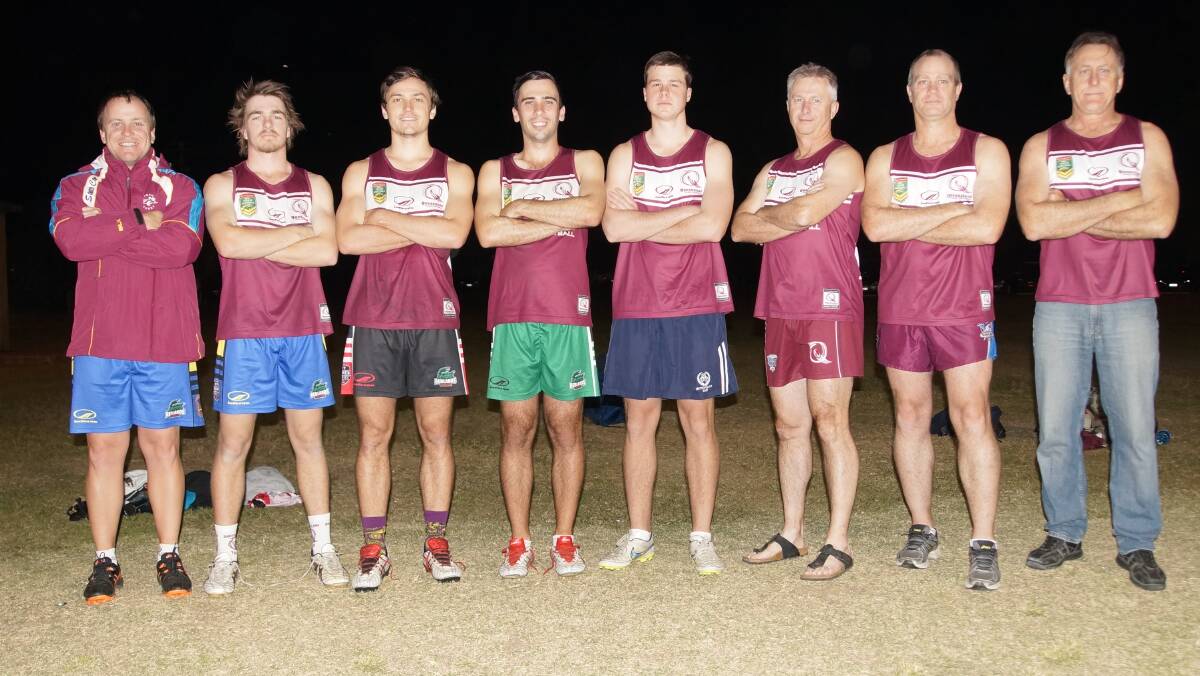 TOUCH FOOTBALLERS: John Morris, Corey Russell, Dave Richards, Adam Pryde, Hayden Moffat, Peter Owen, Russel Thompson and Mark Ruggeri played in the State of Origin competition in Sydney.