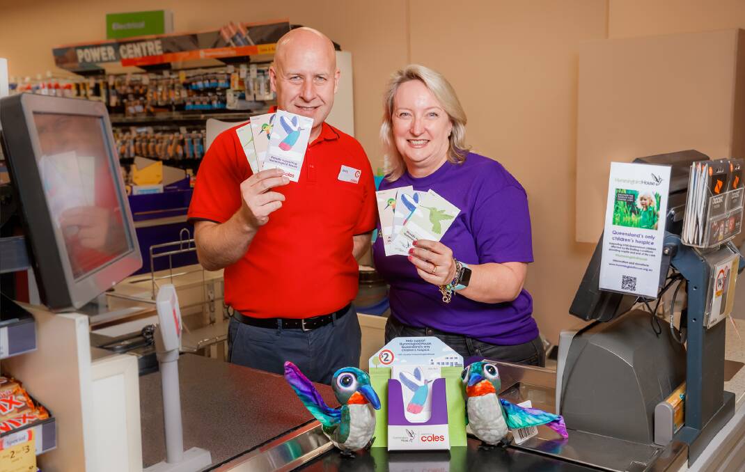 SUPPORT: Coles state general manager Jerry Farrell and Hummingbird House general manager Fiona Hawthorne with the cards.