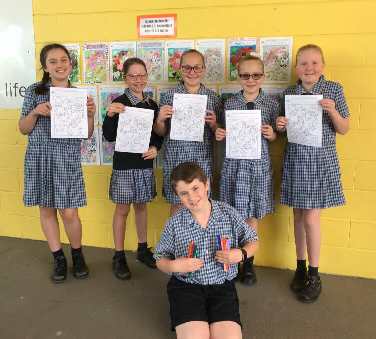 FUNDRAISING: Sierra Fringer, Teagen O’Neill, Sienna Hill, Katie Armstrong, Natalie Funnell and (front) Cooper Underwood promote the colouring-in competition fundraiser.