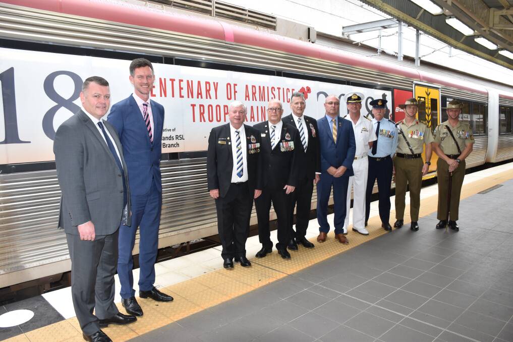 TROOP TRAIN: VIPs, including Redland RSL representatives, at the launch of the Troop Train at Roma Street station. 