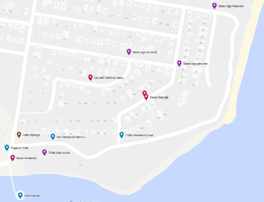 MAPPED: A map shows the spread of havoc caused by youths on Coochiemudlo Island overnight on Friday. Photo: Google Maps