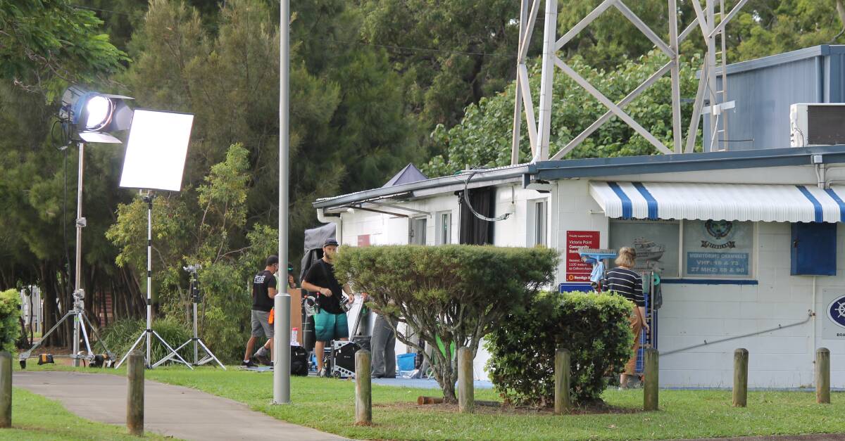 FILMING: Crews set up to film Tidelands, starring Elsa Pataky, at the VMR base at Victoria Point last year. Photo: Cheryl Goodenough