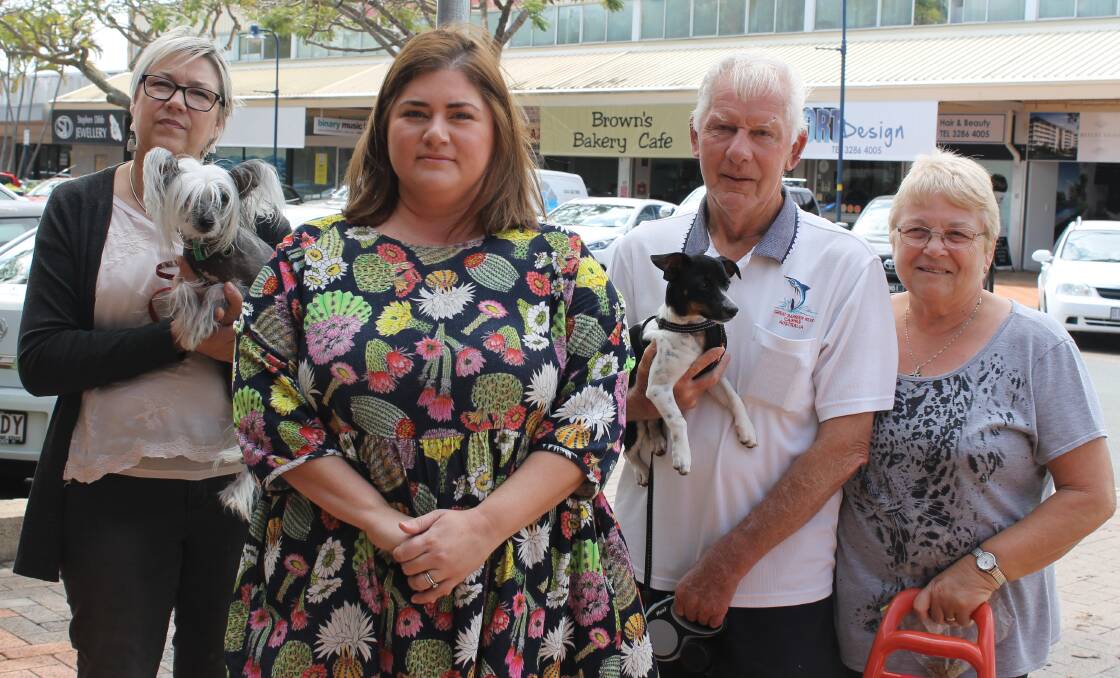 Creative Alice owner Alyson Ayliffe, Cleveland market organiser Claire Reid and Cleveland residents David and Judy Belbin with their dog Zoe. Photo: Cheryl Goodenough