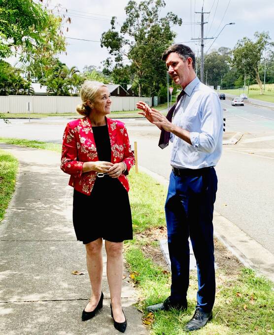 ANITA STREET: Redlands MP KIm Richards, with Transport Minister Mark Bailey at the intersection of Cleveland-Redland Bay Road and Anita Street.