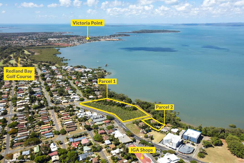 FOR SALE: An aerial view of Redland Bay with the two parcels of land earmarked. Photo: Ray White Special Projects Queensland