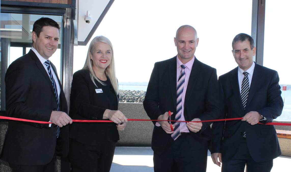 RIBBON CUTTING: Steve Wilson from Transport and Main Roads Department, Labor candidate for Redlands Kim Richards, Assistant Transport Minister Glenn Butcher and Peter Milward from Translink. Photo: Cheryl Goodenough