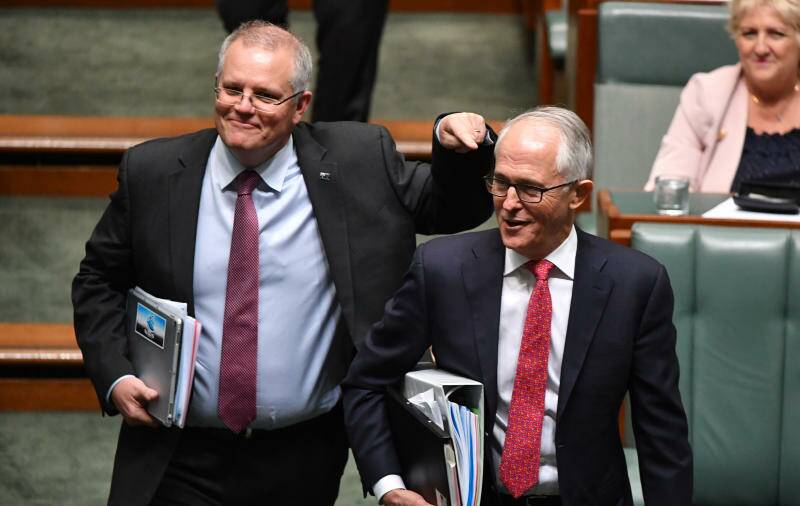 CANBERRA: Treasurer Scott Morrison and Prime Minister Malcolm Turnbull during question time in the House of Representatives. Photo: AAP Image/Mick Tsikas