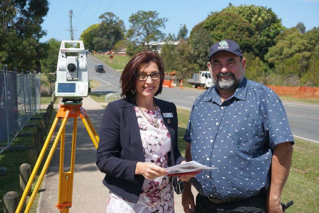 WORK STARTS: Cr Julie Talty and Cr Mark Edwards on School of Arts Road at Redland Bay, where a $10 million road upgrade has started.