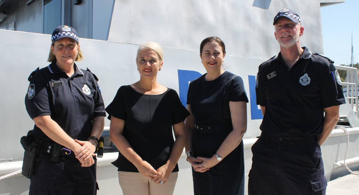 WEINAM CREEK: Water police officers show Redlands MP Kim Richards and Premier Annastacia Palaszczuk the new police barge. Photo: Cheryl Goodenough