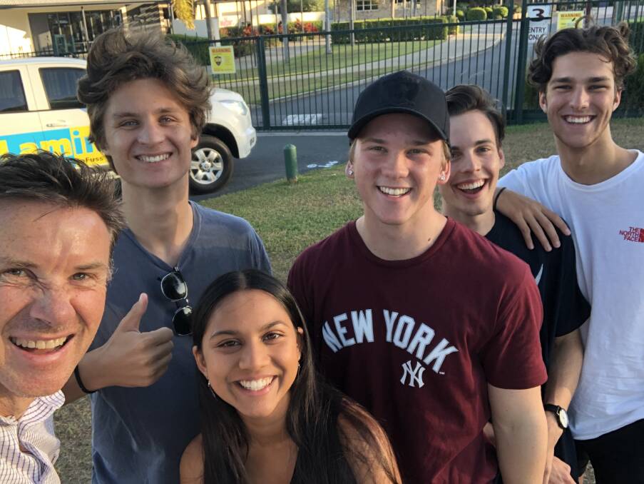 AT CARMEL COLLEGE: Federal MP Andrew Laming with Carmel College graduates Jack Bloomfield, Yasmin Sequeira, Cooper Scott, Stephen Augey and Jack Bertoia.
