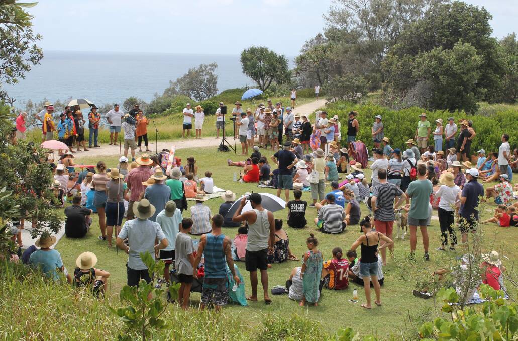 ON SITE: Protesters at the site of the proposed whale centre on the Point Lookout headland said the transition strategy had not been consultative. Photo: Cheryl Goodenough