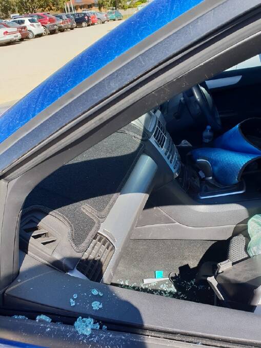 SMASHED: The window of a ute parked at the Weinam Creek marina car park was smashed on the weekend.