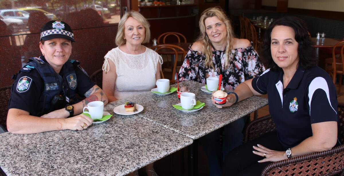 COFFEE WITH A COP: Ice-cream is also on offer at the next Coffee with a Cop event with Senior Constable Samantha Schofield, Tanja's Cafe owner Monica Schoendorfer, Wellington Point Cold Rock Ice Creamery owner Wilna Van Deventer and police administration officer Pauline Dunn. Photo: Cheryl Goodenough