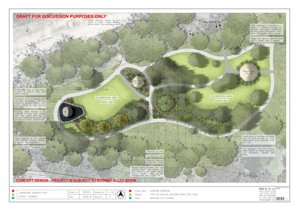 PLAN: Redland City Council's site plan for the Cascades Gardens park on Colburn Avenue, Victoria Point.