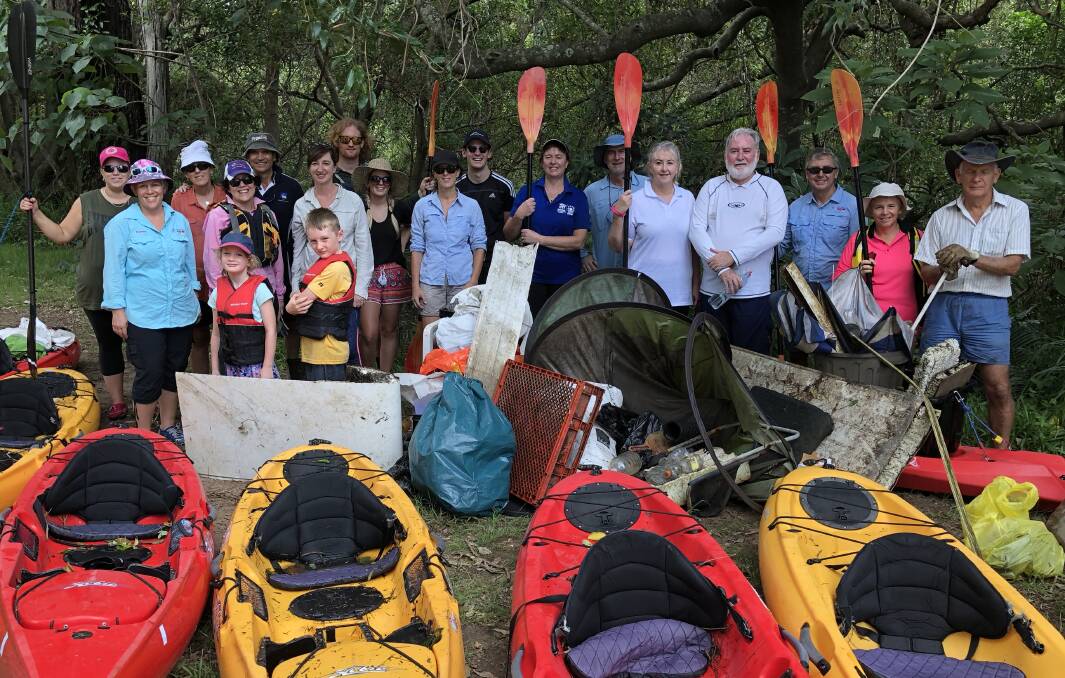 VOLUNTEERS: The kayakers with their haul of rubbish collected from Tingalpa Creek as part of Clean Up Australia day. Photo: Supplied
