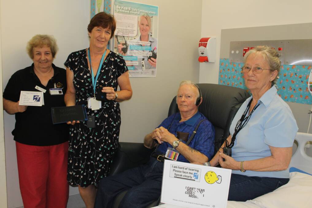 BEING HEARD: Redland Hospital staff member Gail Gordon (second left) is listening to Shirley Edwards and Peter and Jill Lindley as part of a campaign to provide better services to people with a hearing impairment. Photo: Cheryl Goodenough