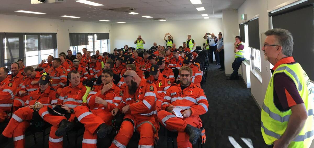 BRIEFING: SES volunteers, with the Redlands SES team in the front row, ahead of the start of the challenge. Photo: Queensland Fire and Emergency Services