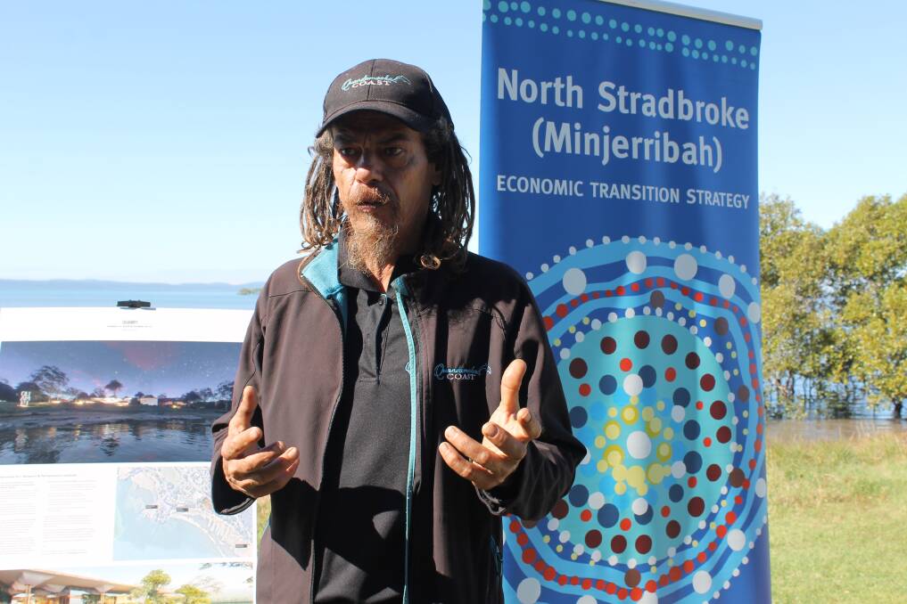 CULTURAL LEADER: Quandamooka traditional owner Joshua Walker talks about the Quandamooka Art, Museum and Performance Institute. Photo: Cheryl Goodenough