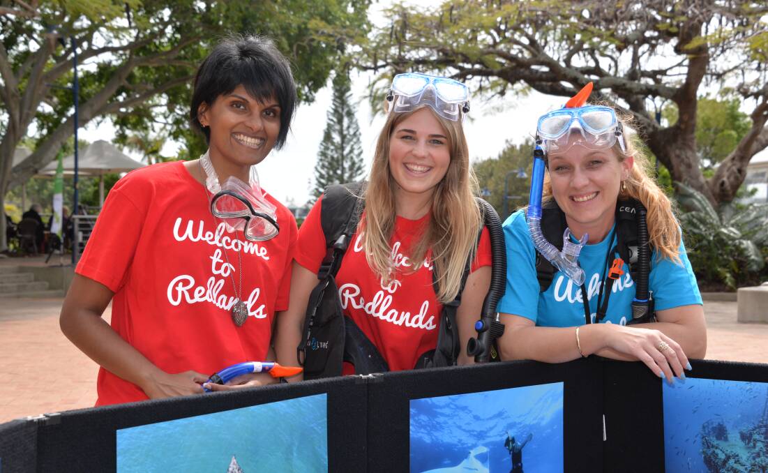 SHOWCASING REDLANDS: Council staff Sharon Sebastian, Lucy Dyball and Tanya Clifton out promoting the city. Photo: Brian Williams