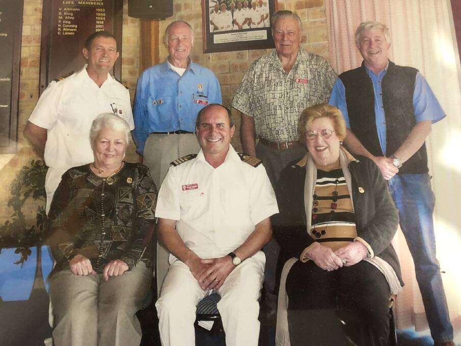 HISTORY: After their recognition in 2010 as Redlands Boat Club distinguished life members are Bruce King (back row, second from right), Nancy Cumming (front, left) and Val Altmann (front, right). With them is Trevor Higgins (front, middle) and (back) Phil King, Merv Alley and Chris Larsen.