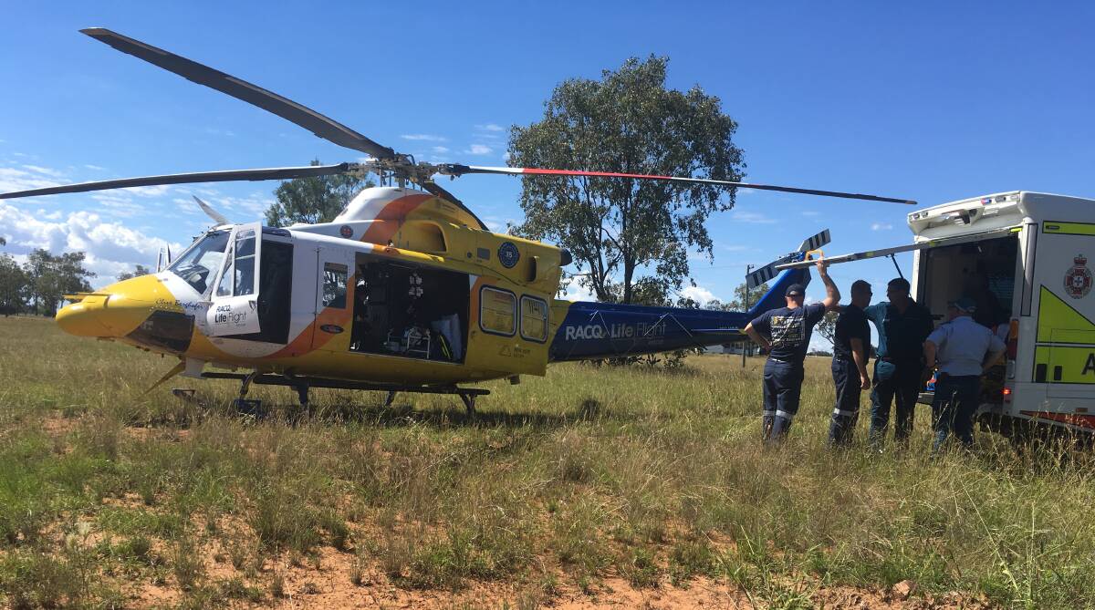 RESCUE: A man from the Redlands was airlifted to Toowoomba Hospital after a dirt bike crash on Friday. Photo: RACQ LifeFlight Rescue
