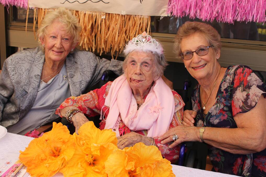 CELEBRATING: Irene Wade (centre) with her daughters Pamela Sibly and Beverley Brecknell. Photo: Cheryl Goodenough