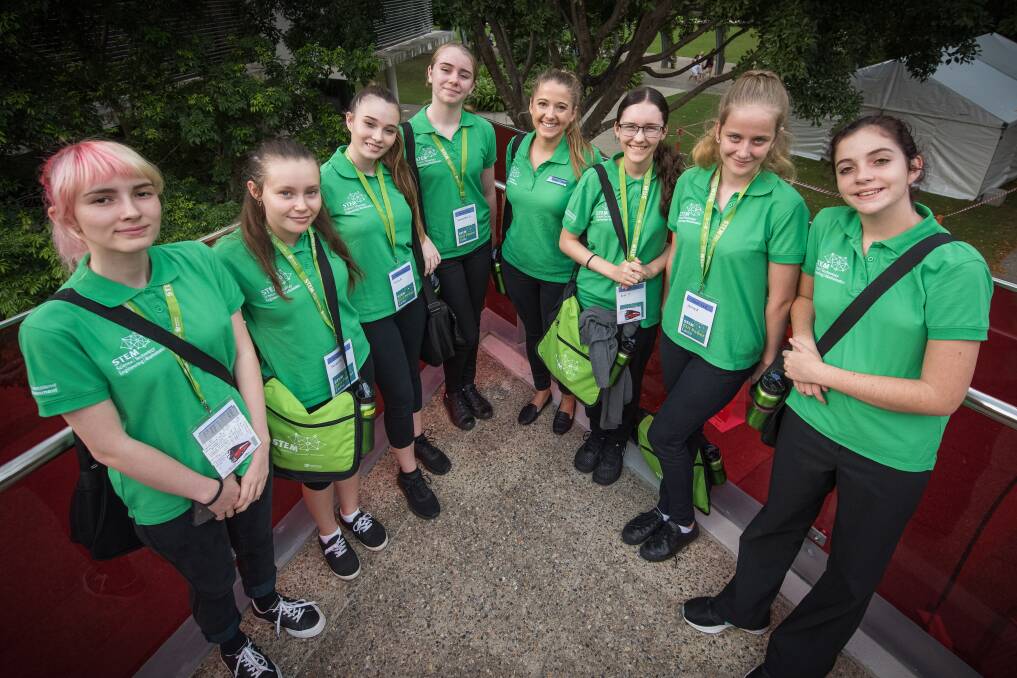 
AT THE CAMP: Erin Tully from Capalaba State College, third from right, with other students from the south-east region at the STEM camp.