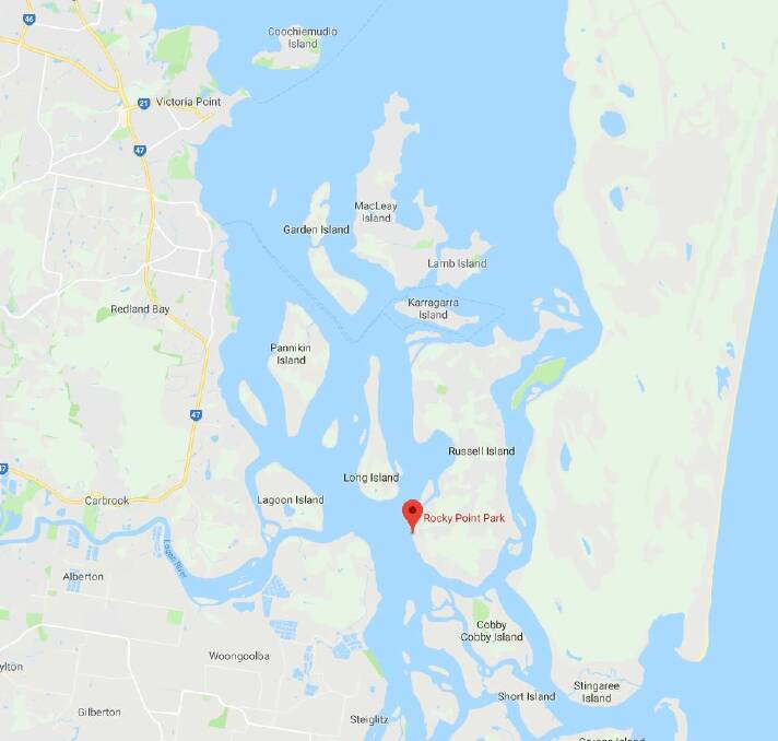 MAP: Southern Moreton Bay Island residents have called for access between Rocky Point on the southern end of Russell Island and the mainland. Image: Google Maps