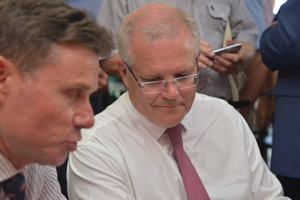 AT CLEVELAND: Bowman MP Andrew Laming and Prime Minister Scott Morrison at Cleveland in January.