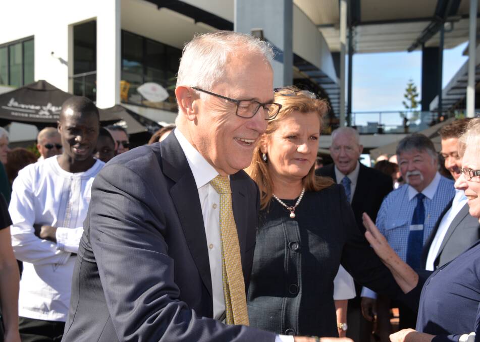 Prime Minister Malcolm Turnbull, accompanied by mayor Karen Williams. Photo: Brian Williams