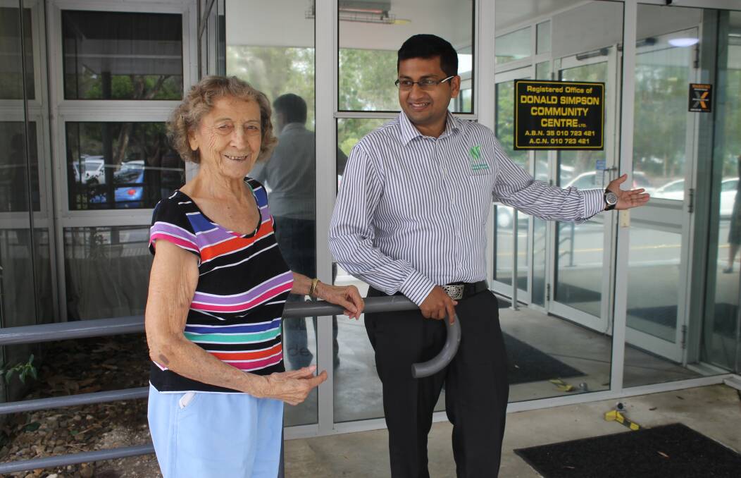 WELCOME: Donald Simpson Centre manager Thomas Jithin (right) welcomes 92-year-old Jean Dennis to join the centre's 90s Club. Photo: Cheryl Goodenough