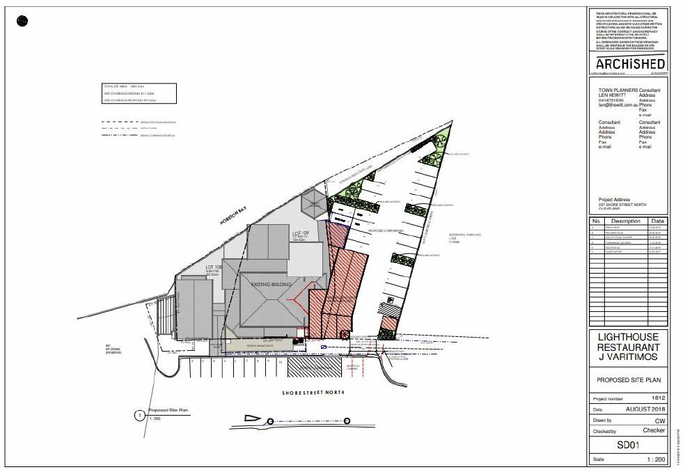 PLAN: The proposed site plan for the Lighthouse Restaurant includes a 24-bay car park.