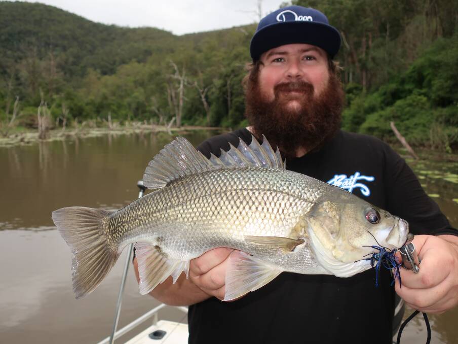 HUGE BASS: Corey McMullen with a bass caught on the Jackall Dera Break chatter-bait in Borumba Dam. Photo: Supplied