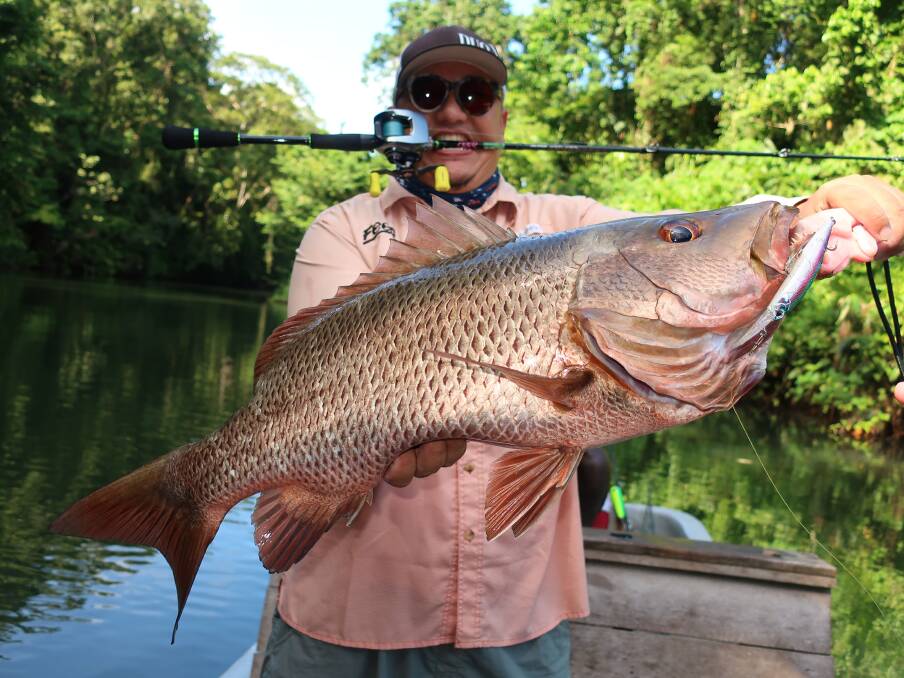 MANGROVE JACK: Darren Chong with a big mangrove jack caught on a DUO 100dr Jerkbait lure. Picture:Supplied.