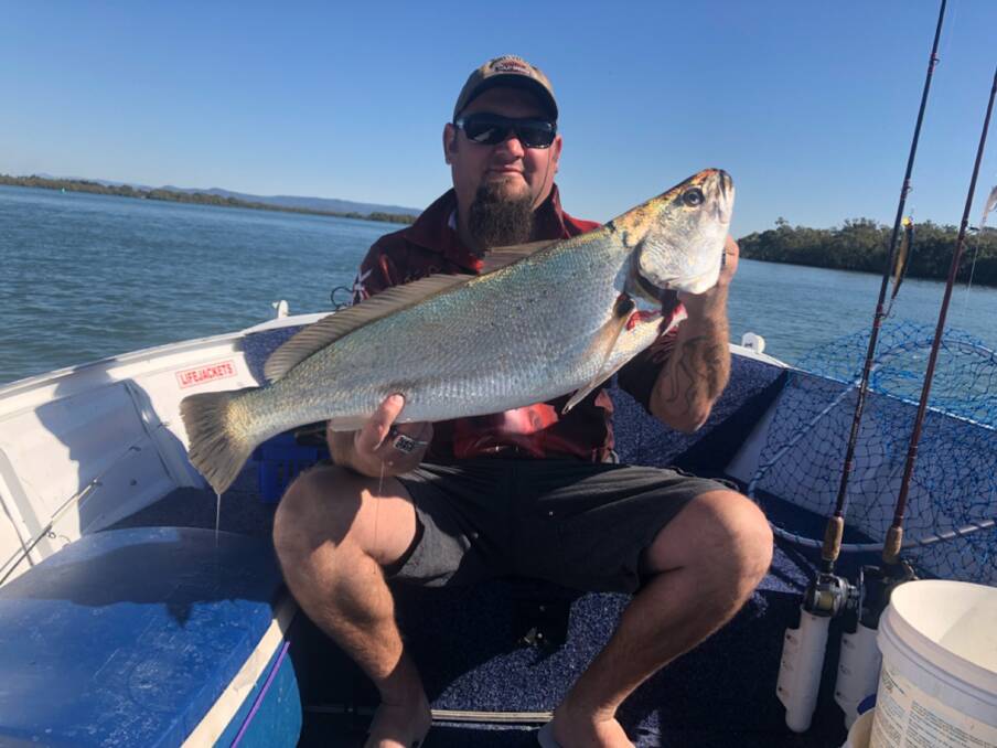 NICE CATCH: Clint Baldwin with an 80cm mulloway caught at Jumpinpin last week. Cold westerly winds usually produce a run of mulloway at this time of year.
