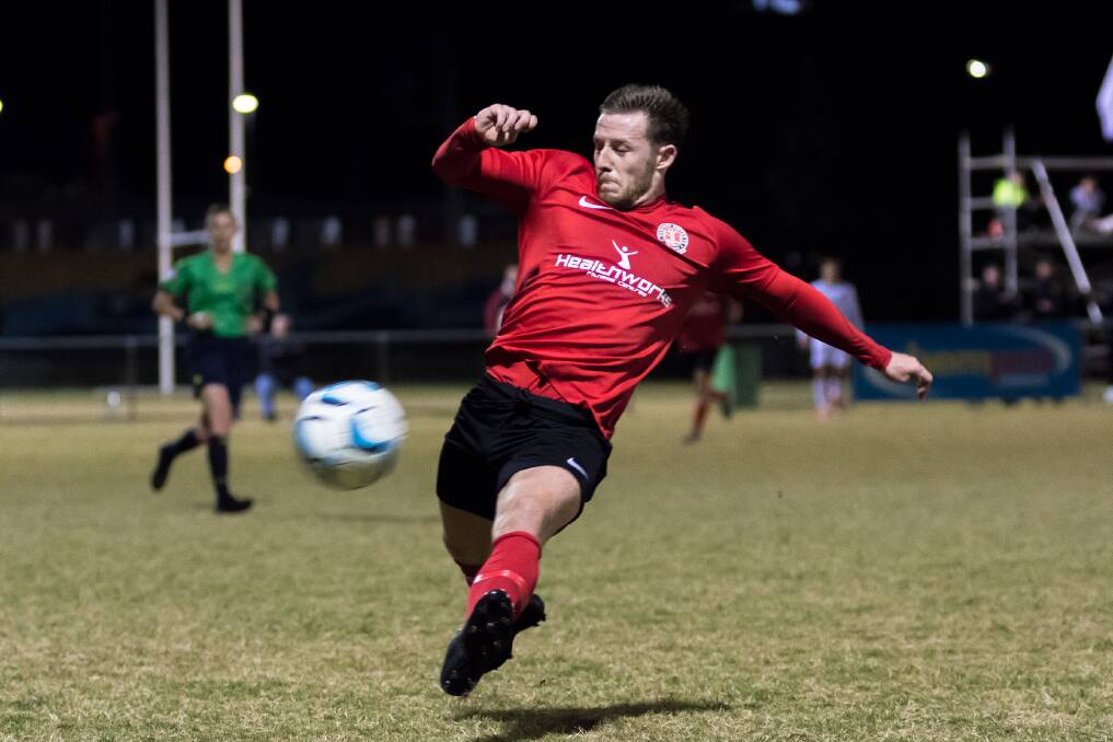 NICE FORM: Alex Warrilow celebrated his birthday by opening the scoring for the Red Devils in their 5-1 away win over Gold Coast United. Picture: Andrew Hudson.