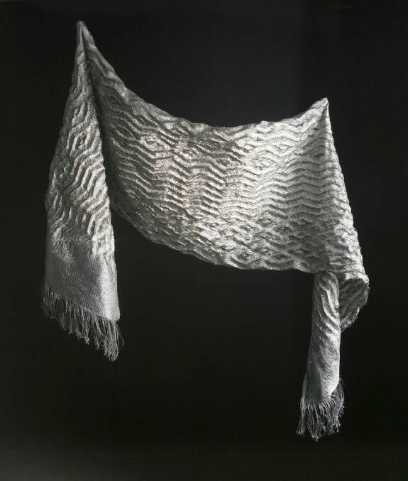 WOVEN STEEL: Catharine Ellis, Four hundred steel threads 2005, hand woven stainless steel, woven Shibori torched.Photo: Robert Gibson.