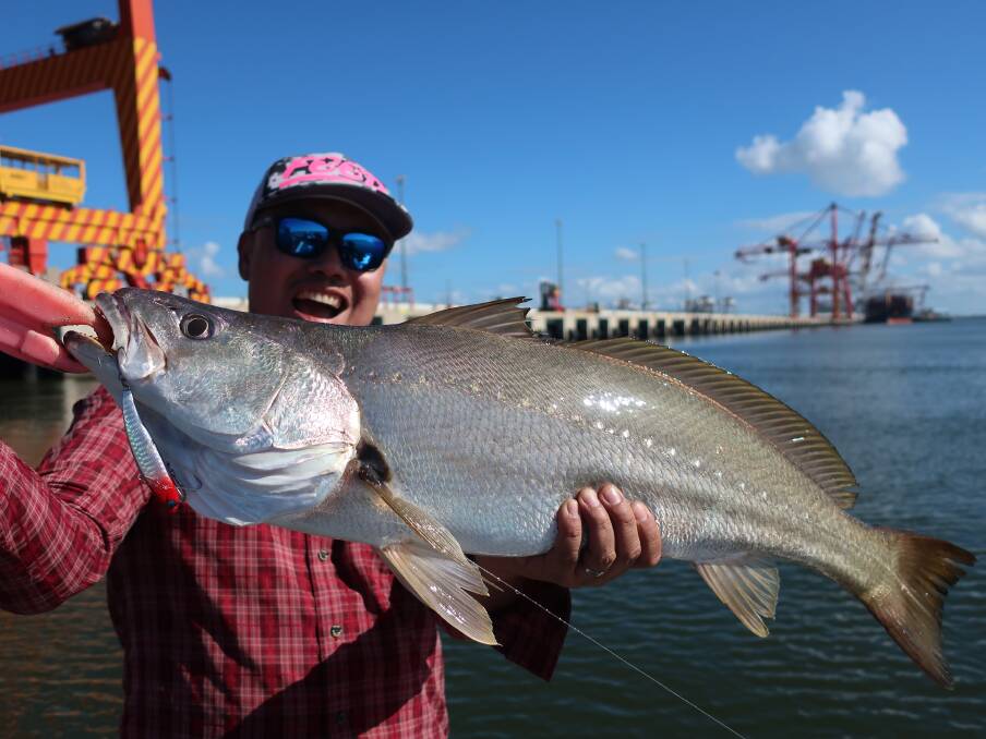 HUGE MULLOWAY: Marcus Adel with a mulloway caught slow hopping a vibration lure. Picture: Supplied.