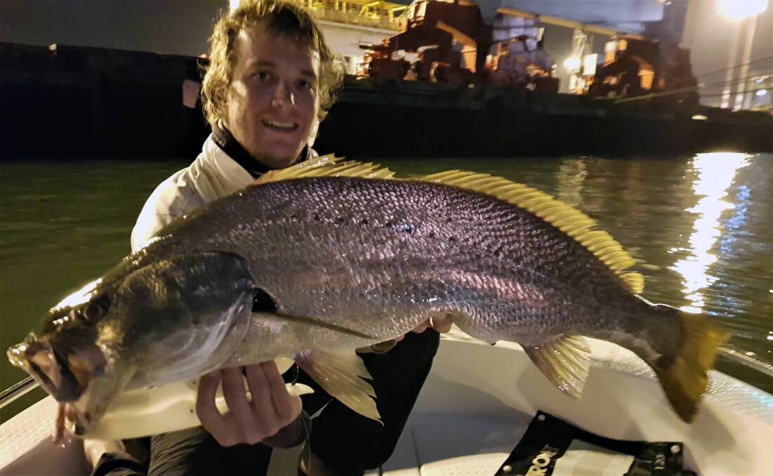 ON THE WATER: Corey Fechner with a Brisbane River mulloway caught on an IMA Koume vibration lure. Photo: Supplied.