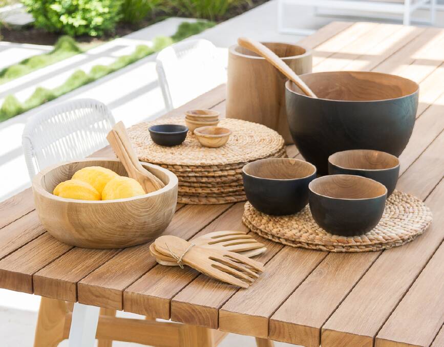 OUTDOOR STYLE: The Cocina bowls are made from hand carved timber and can be used to hold fruit, serve food, or display decoratively. satara.com.au