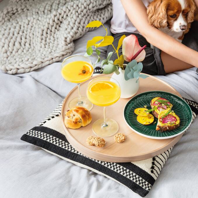 FRESH IDEAS: A romantic setting doesn't have to take place at the table. Breakfast in bed can be just as beautiful and memorable. It's My Match collection from $25.95. 