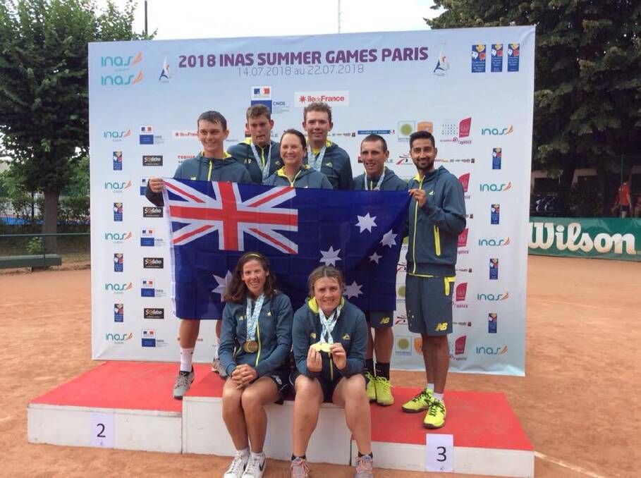 DOMINATE: (front row) Carla Lenarduzzi (VIC), Kelly Wren (NSW) with Joshua Holloway (QLD), Damian Phillips (NSW), Archie Graham (QLD), Mitchell James (QLD) and manager Jay Schuback.