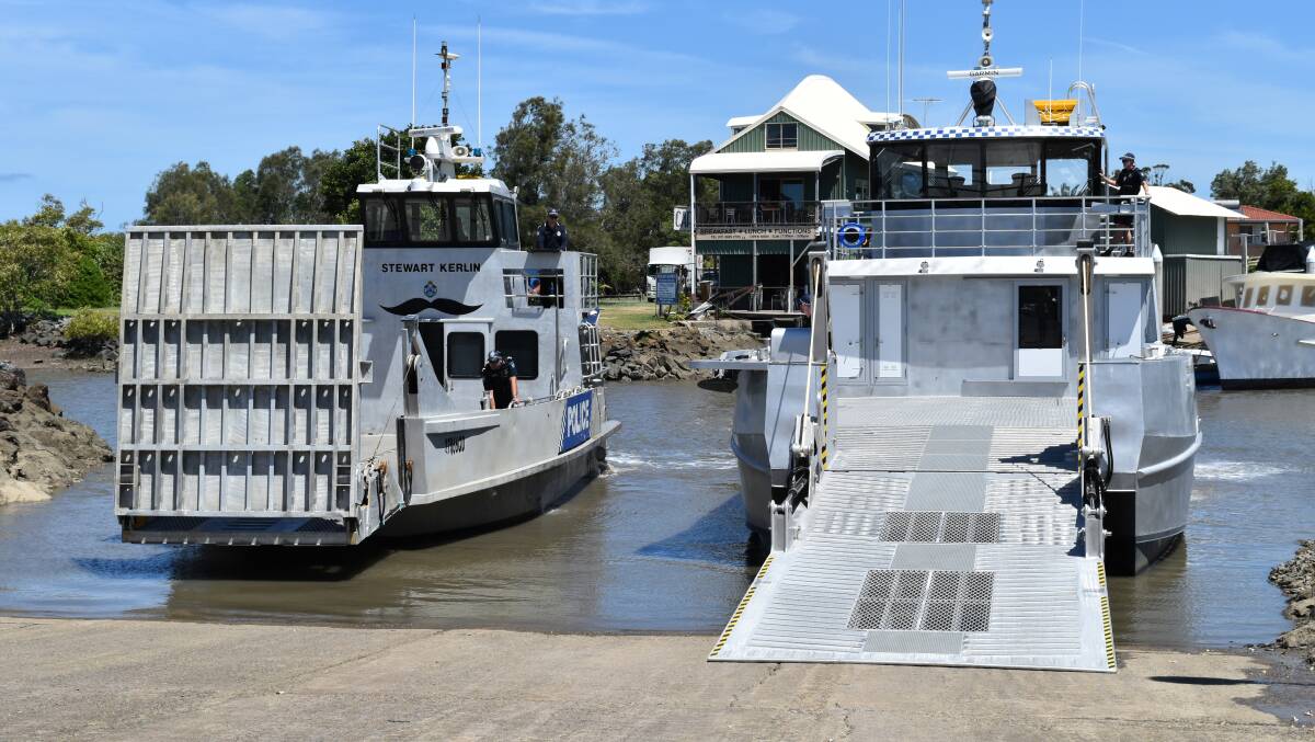 The existing barge used by Redland Bay police will be replaced by the one on the right, once it is commissioned. Photo: Hannah Baker