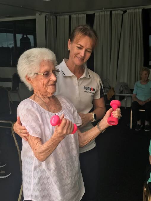 EXERCISE CLASS: Janice Mansfield with trainer Linda Atkinson. Photo: Supplied