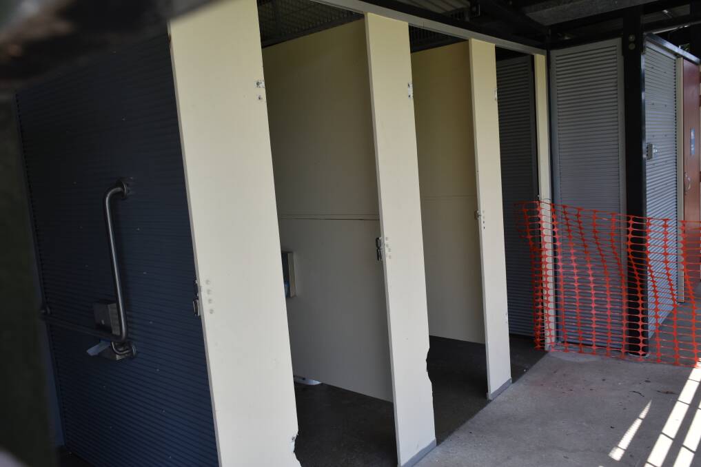 DAMAGED: Doors appeared to be torn off hinges at a toilet block at Capalaba Regional Park. The incident happened on November 1, with repairs still to be done when this photograph was taken on Tuesday, November 6.  Photo: Hannah Baker