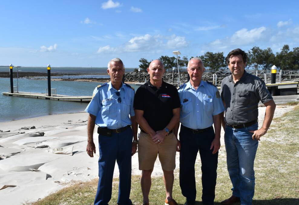BREAKWATER PETITION: Volunteer Marine Rescue volunteer George Brenk, Redland City councillor Peter Mitchell, Commodore Bill Bennett and Oodgeroo MP Mark Robinson. Photo: Hannah Baker
