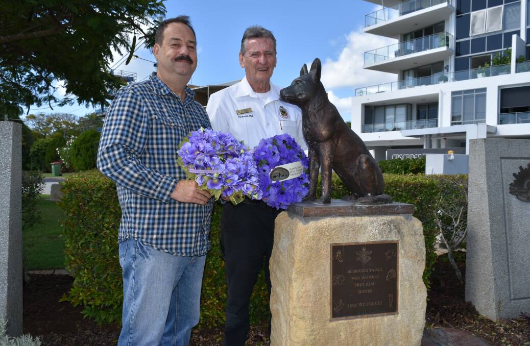 COMMEMORATIONS: Australian War Animal Memorial organisation president Nigel Allsopp with Redlands RSL Sub Branch deputy president Ian Gray. Photo: Hannah Baker