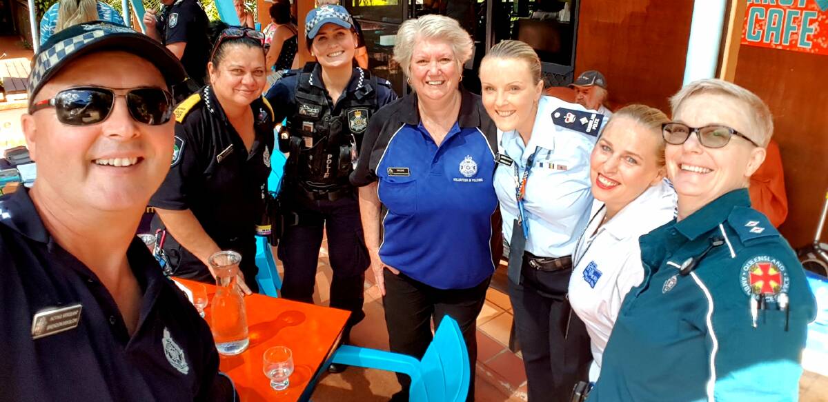 MORNING TEA: Coffee with a cop at the Blue Parrot Cafe at Macleay Island in March. Photo: Queensland Police Service